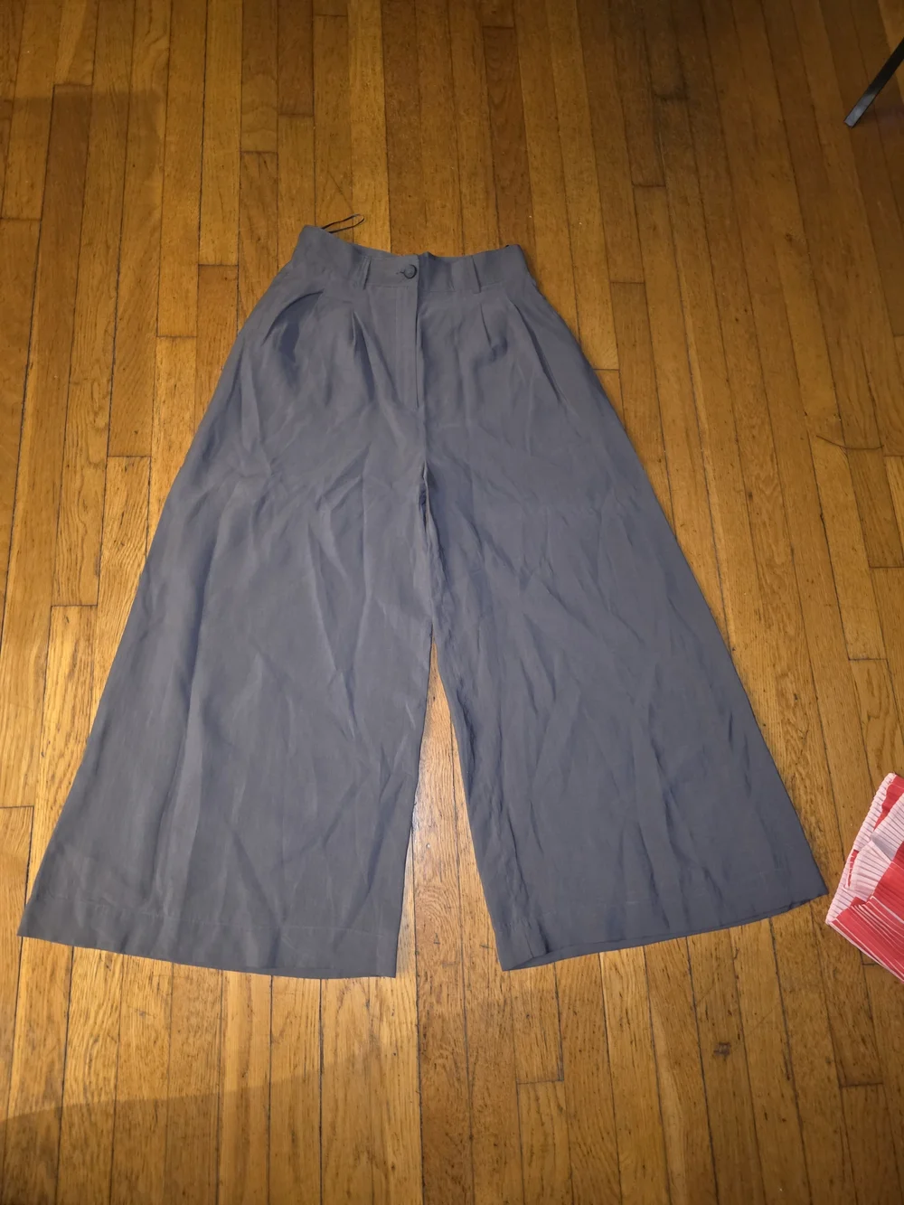 Zara Gray Wide-Leg Linen-Blend Pants